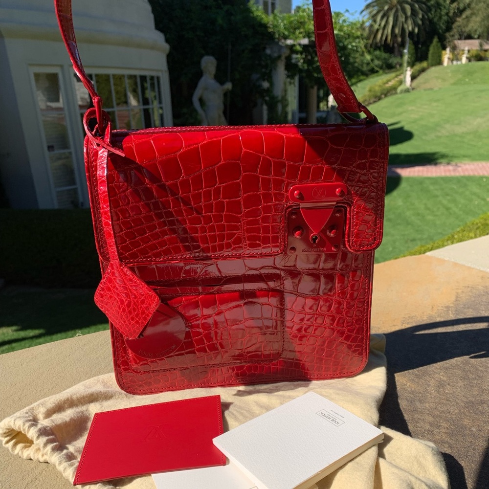 Vuitton exotic skin alligator leather red bag